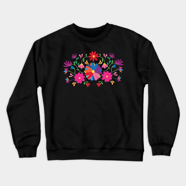 Otomí mexican flowers embroidery boho chic cinco de mayo colorful fiesta Crewneck Sweatshirt by T-Mex
